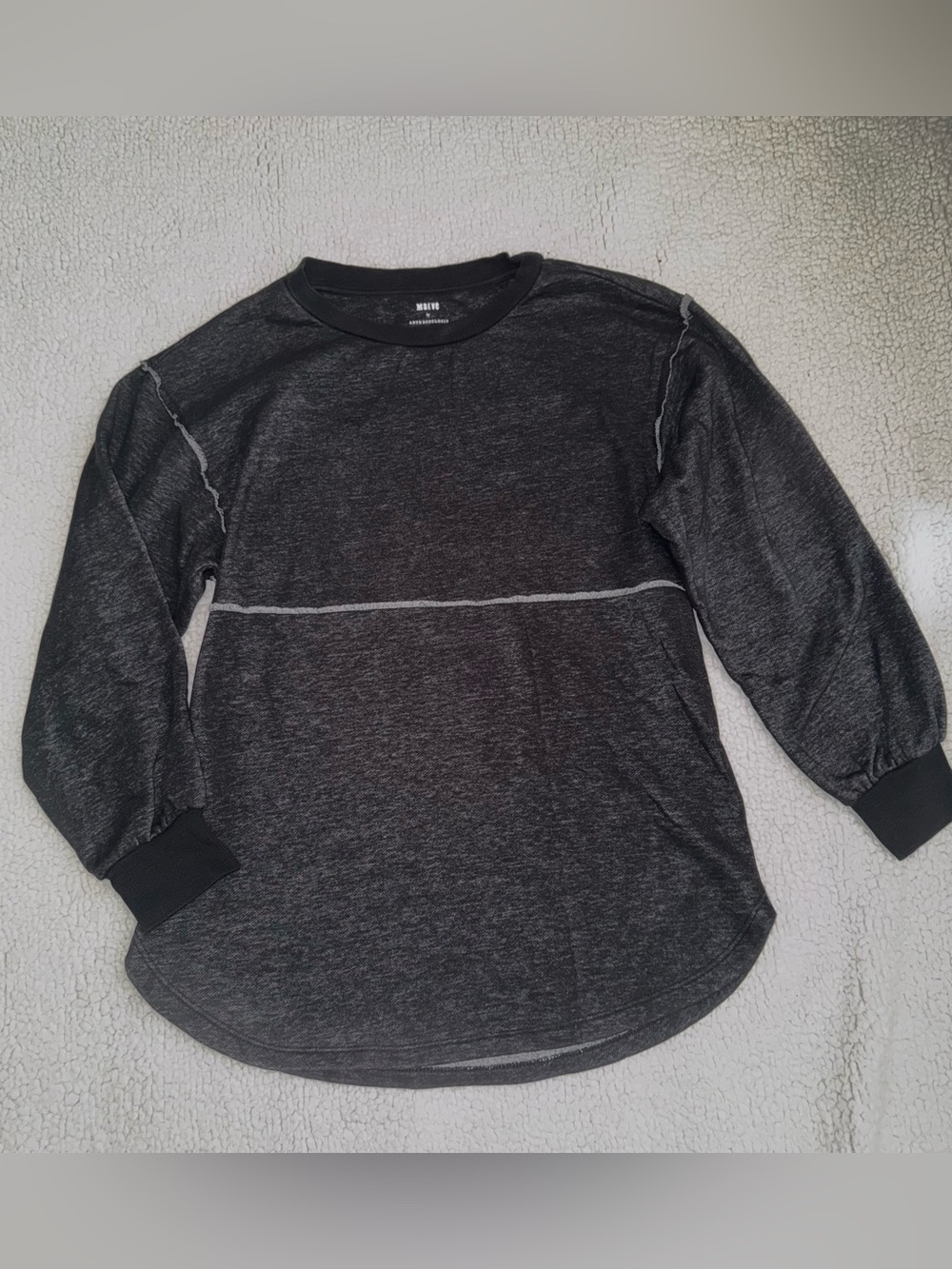 Maeve anthropology women’s  Charcoal Heather Long-Sleeve Crew with Contrast Seam
